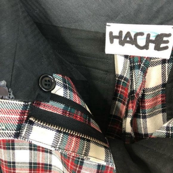 Hache Plaid Wide Leg Wool Pants Tuxedo Stripe Trou - Picture 9 of 10